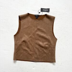Boohoo Faux Suede Brown Sleeveless Crop Tank Top, Size 6